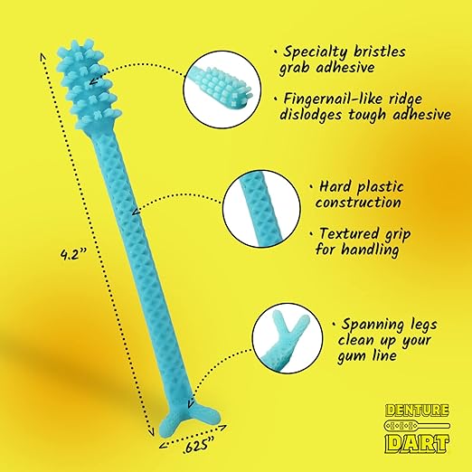 V2 Hard Plastic Denture Gel Adhesive Remover - Remove Denture Gel Adhesive from Mouth & Gums, Denture Glue Removal Tool, Oral Hygiene, Scraper w/Textured Grip and Rigid Bristles
