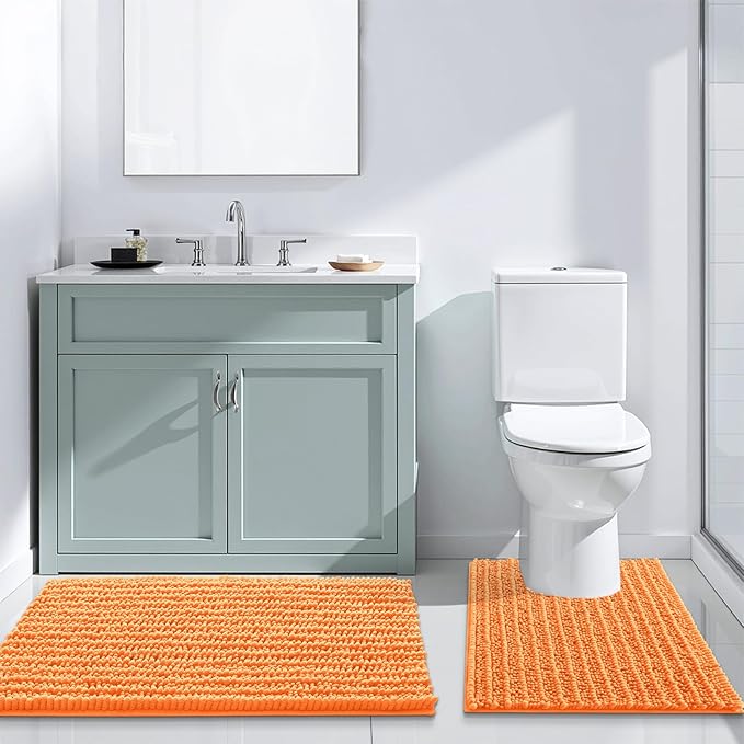 Arotive Luxury Chenille Bathroom Rug Mat, Extra Soft Thick Absorbent Shaggy Bath Rugs, Non-Slip Machine Wash Dry, Plush Bath Mats for Bathroom, Shower and Tub, 36x24, Orange