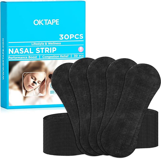 OK TAPE Nose Strips for Breathing and Snoring, 30Pcs Black, Nasal Strips for Snoring and Running, Performance Boost Snoring Solution, Help Relief Nasal Congestion and Reduce Snoring