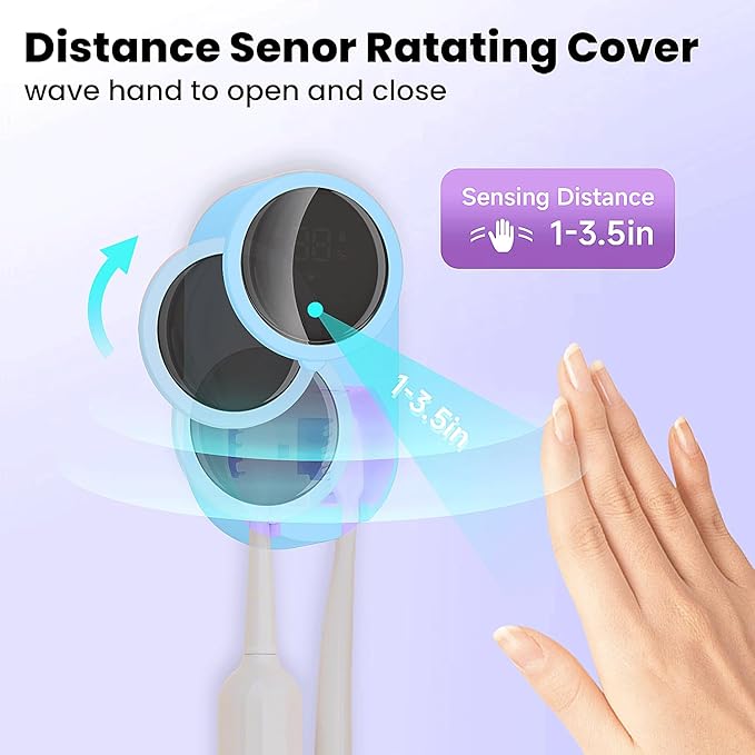 Toothbrush Holder and Cleaner Razor Holder/Dryer Light Cleaning and Air Drying Automatic Ratating Cover Rechargeable Wall Mounted for Bathroom Portable for Trip