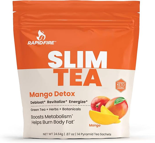Rapid Fire Slim Tea Bags, Blend of Natural Herbs and Botanicals, Promotes Energy and Digestion, Supports Metabolism, 14 Servings Mango Flavor