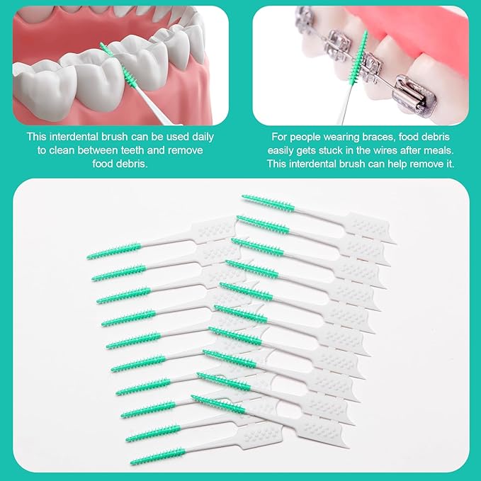 300 Pieces Interdental Brushes,Braces Brush with Silicone Head,Dental Tooth Flossing Toothpick Cleaners Tooth Tool, Orange