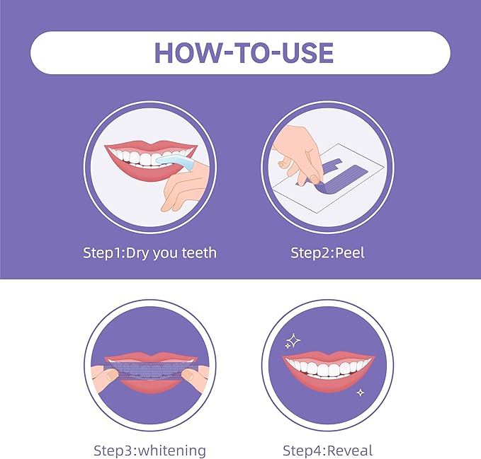 Teeth Whitening Strips V34 Purple Whiten Strips Non Sensitive for Teeth Whitening Efficient Professional Teeth Whitening Kit with Extra Cleaning Wipes, 28set/56pcs