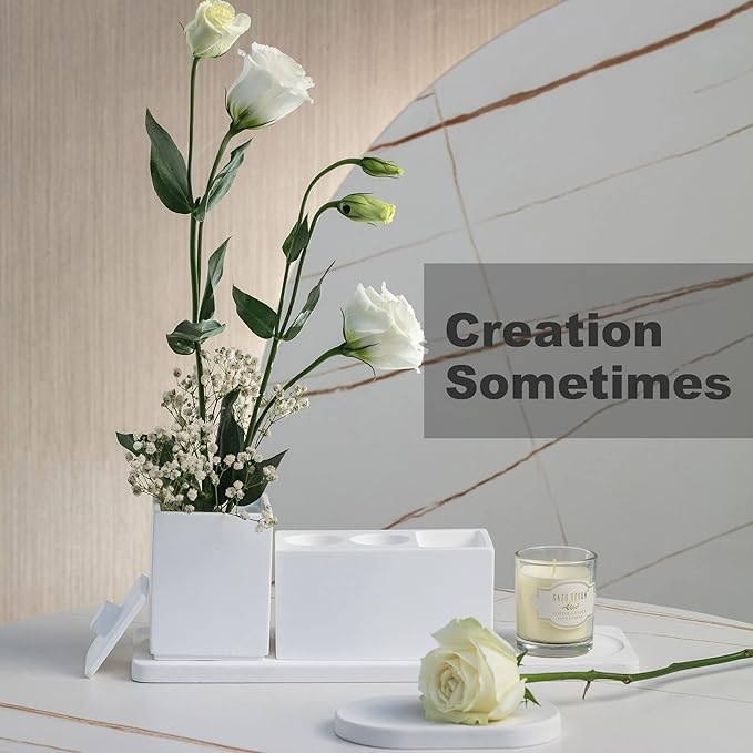 Ceramic Toothbrush Holders for Bathrooms, White Bathroom Accessories Diatomite, Electric Toothbrush Holder Countertop with Toothbrush Holders, Soap Dish Set