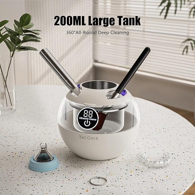 Retainer Cleaner Machine 45kHz Ultrasonic Dental Retainer Cleaner with 3 Modes and Digital Timer Mouth Guard for Retainer Clean, Denture Clean, Night Guard, Braces, Aligner, Jewelry 200ML (White)