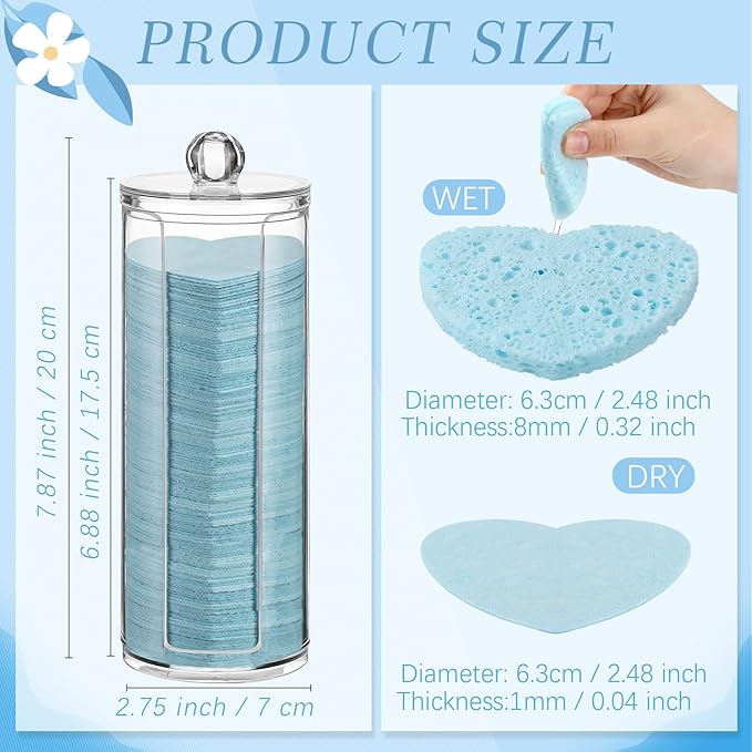 Sieral 120 Pcs Compressed Facial Sponges with Container Disposable Face Sponge Pads for Washing Face Cleansing Exfoliating Esthetician Makeup Removal(Heart,Light Blue)