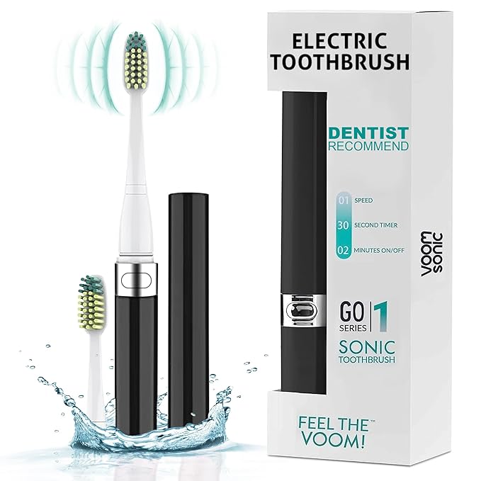 Voom Sonic 2-Pack Hers & His Go 1 Series Travel Electric Toothbrush (Rose Gold & Black), Travel Toothbrushes - Battery Operated Toothbrush for Adults & Kids, Dentist Recommended Toothbrush