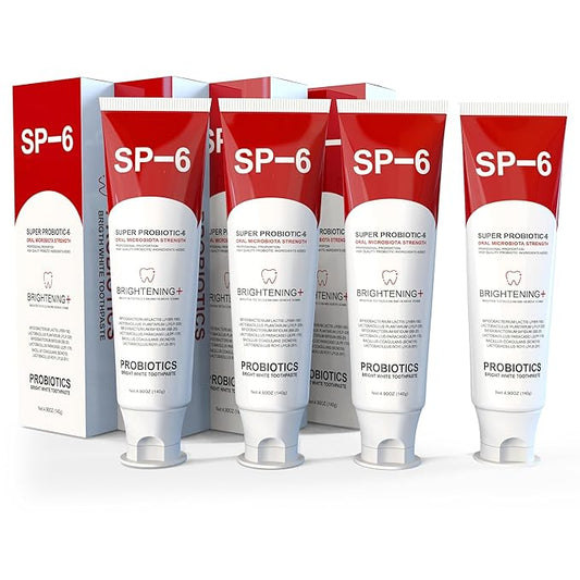 SP-6 Probiotic Whitening Toothpaste for Teeth Whitening/Brightening & Fresh Breath, 6 Probiotics Formula for Gum Health, Fluoride-Free, Minty Fresh Flavor,4.9 oz (4, Mint 4)
