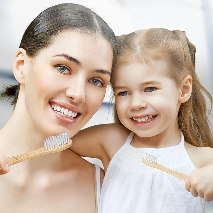 SEVENHEAD 2 PCS Bamboo Toothbrushes for Adults - Soft Bristles, Natural Biodegradable, BPA Free, Eco-Friendly, White