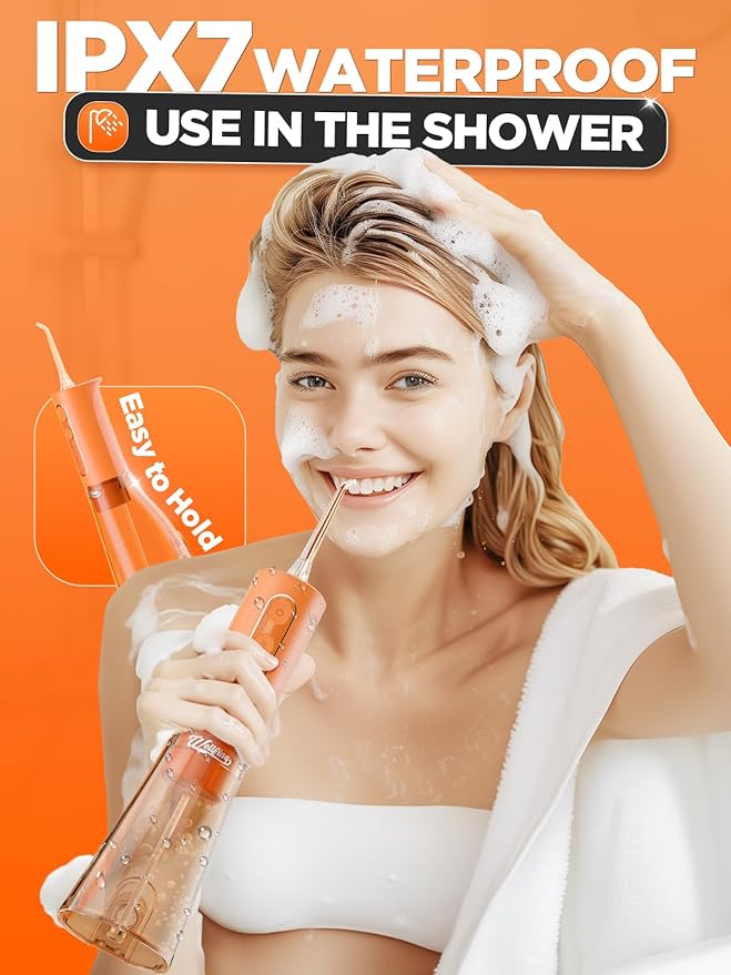 Water Dental Flosser Teeth Pick: Portable Cordless 4 Modes Flossers Pic 300ML Rechargeable Floss Pik Powerful IPX7 Waterproof Oral Irrigator for Cleaning Gum Care Braces for Home Travel