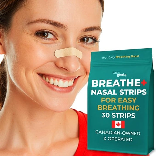 TapeGeeks Nasal Strips for Snoring Relief – Hypoallergenic Nose Strips for Breathing – Strong Hold, Gentle on Skin, Latex-Free, 30 Count