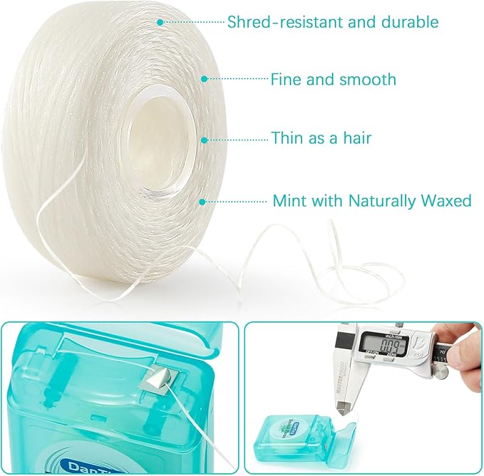 Dental Floss Deep Clean Waxed Floss Extra Wide Cleaning Slides Smoothly & Easily Perfect for Individuals with Tight & Small Gaps Between Teeth PFAS Free | Mint Flavored 66Yards x 4 Pack 630D