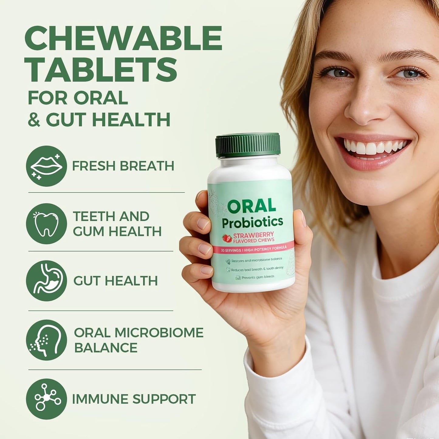 Oracare Oral Defence – Strawberry Chewable Probiotic Supplement for Microbiome Balance, Fresh Breath, Gum Health & Daily Hygiene Support, 30 Servings