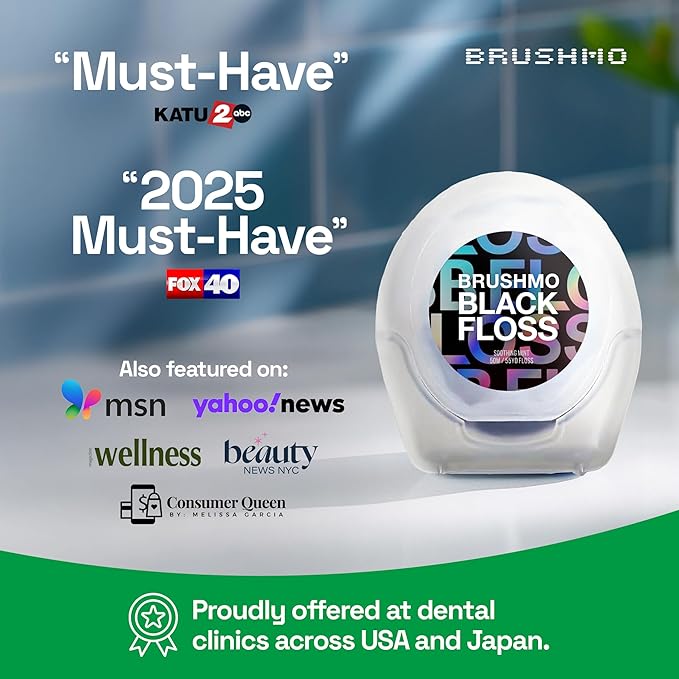Brushmo Black Floss (BBFloss) - Expanding Floss, Gum-Friendly Soothing Mint Dental Floss, Natural Vegan Wax to Remove Plaque from Teeth, Dentist Designed PTFE & PFAS Free Oral Care, 4 Spools, 220 yd