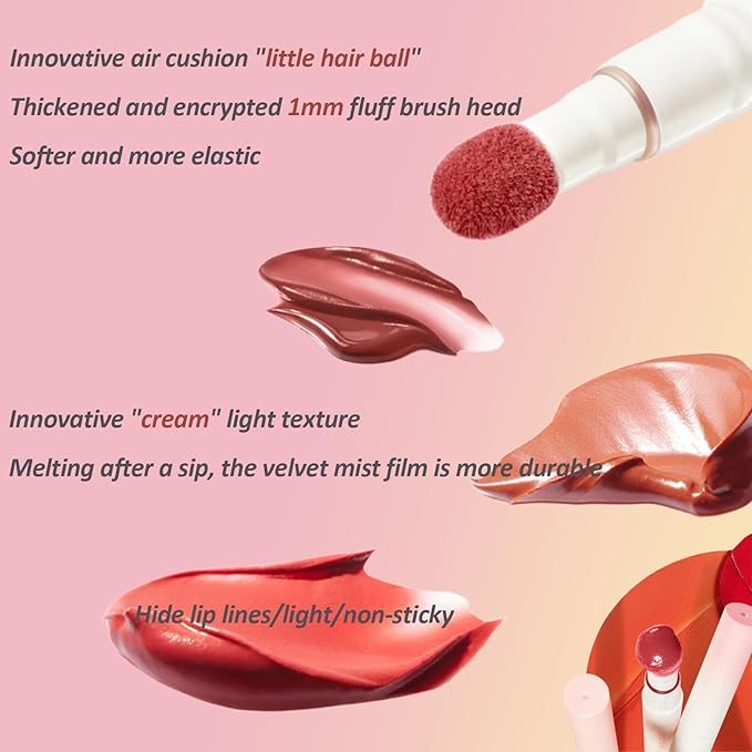 Cushion Lip Powder Cream, Matte Lip Cream - Long-Lasting & Smooth Skin, Non-Drying, Moisturizing Non-Fading Lipstick, CreaM Velvet Finish, Lightweight (N05 Peach)