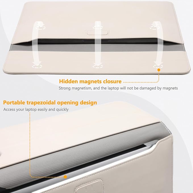 HYZUO 15-16 Inch Laptop Sleeve Case with Stand Feature for MacBook Pro 16 M4/M3/M2/M1 Pro/Max 2025-2019, XPS 15, MacBook Pro 15 2015-2012, Samsung Galaxy Book Flex/Pro 15, Beige