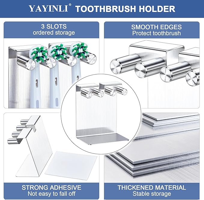 Toothbrushes Holder, Electric Toothbrush Head Holder, Electric Tooth Brush Stand, Electric Toothbrush Holder Wall Mounted or Desktop, Shower Tooth Brush Head Holder Storage (Silver)