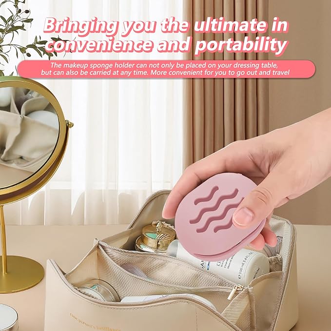 2PCS Makeup Sponge Holder Beauty Blender Bolder Makeup Sponge Case Breathable Make Up Sponge Case Essentials Suitable for Business or Travel（Pink+Gery）
