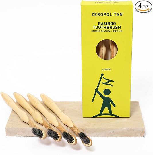 Eco-Friendly Bamboo Toothbrush Set of 4 - Medium Bristle Toothbrush with Ergonomic Handles & Charcoal Bristles – Low Waste & Biodegradable Personal Care Essentials