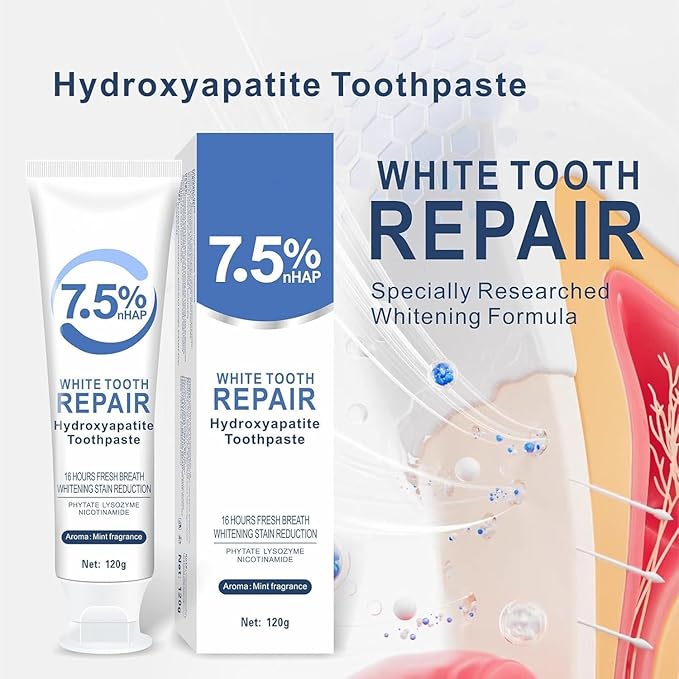 7.5% Hydroxyapatite Toothpastes for Enamel Protection & Tooth Strengthening, 7.5% Hydroxyapatite Toothpaste White Tooth Repair, Fluoride-Free Formula with Gentle Mint, Fresh Breath (3)