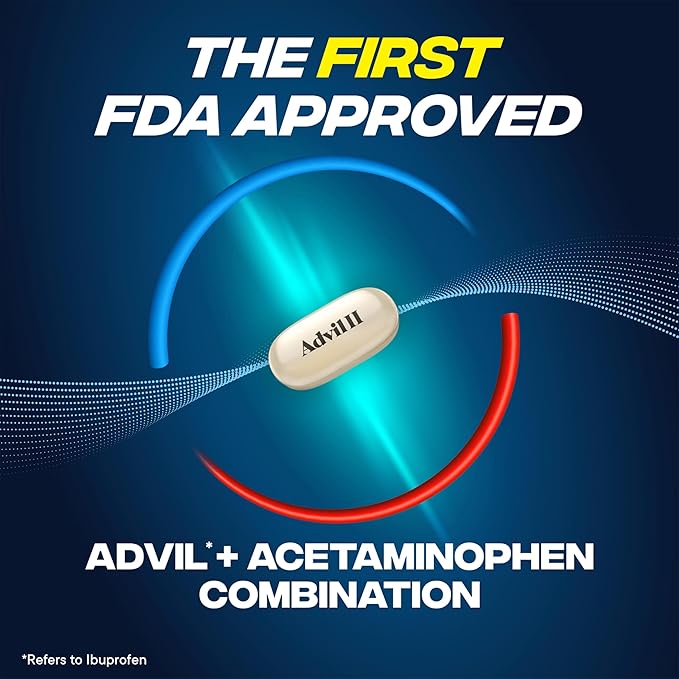 Advil Dual Action Coated Caplets with Acetaminophen, 250 Mg Ibuprofen and 500 Mg Acetaminophen per Dose (2 Dose Equivalent) for 8 Hour Pain Relief - 216 Count
