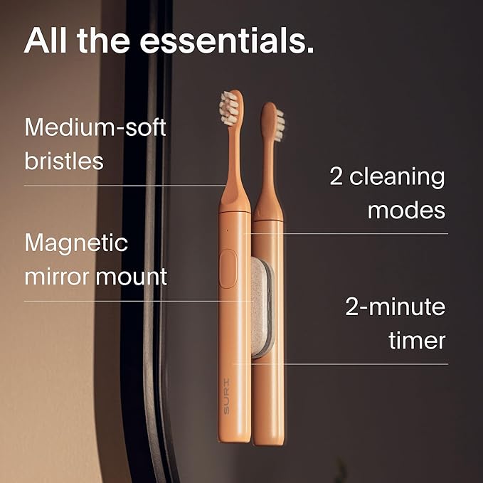SURI 1.0 Sonic Electric Toothbrush | 1 Month+ Battery | Designed in California | Sustainable Electric Toothbrush for Adults | Travel Toothbrushes | Tooth Brush | Pink