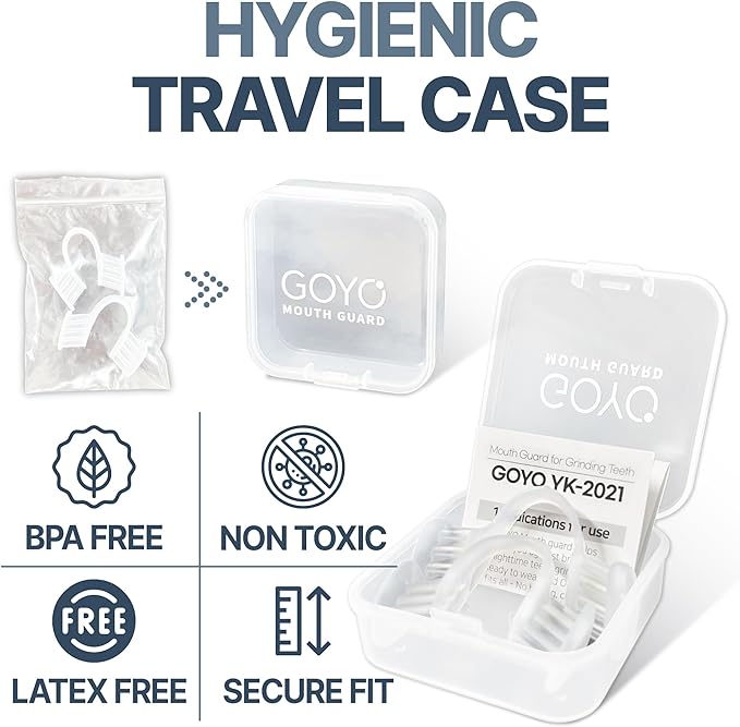 Mouth Guard for Grinding and Clenching Teeth at Night, Sleep Night Guard, Grinding Protection, Clenching Protection, Teeth Bruxism Mouth Piece with Travel Hygiene Case (2set) (1set)