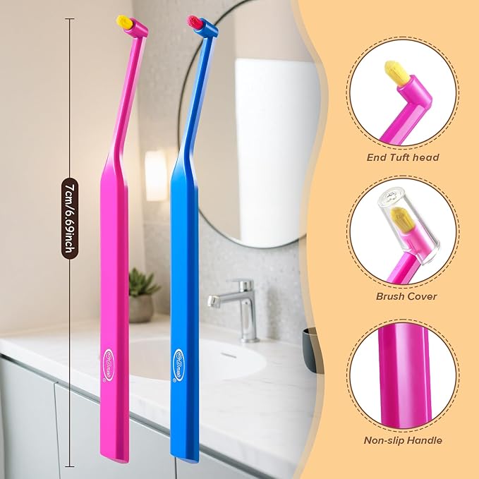 B Rush Small-Head Orthodontic Toothbrush- End Tuft Brush, Single Tufted Toothbrush Dental Toothbrushes for Braces, Interdental Interspace Brush for Detail Cleaning, Pack of 5