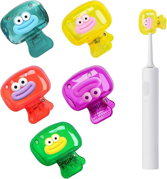 Upgrade 5 Pack Travel Toothbrush Head Covers Toothbrush Protector Cap Brush Pod Case Protective Portable Plastic Clip for Household Travel, Bathroom, School, Camping, Business (B)