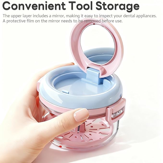 Retainer Case and Mouth Guard Case - Portable Orthodontic Storage Container with Filter and Tools, Denture Cleaning Box, No Leaks Denture Bath Box (Cream)