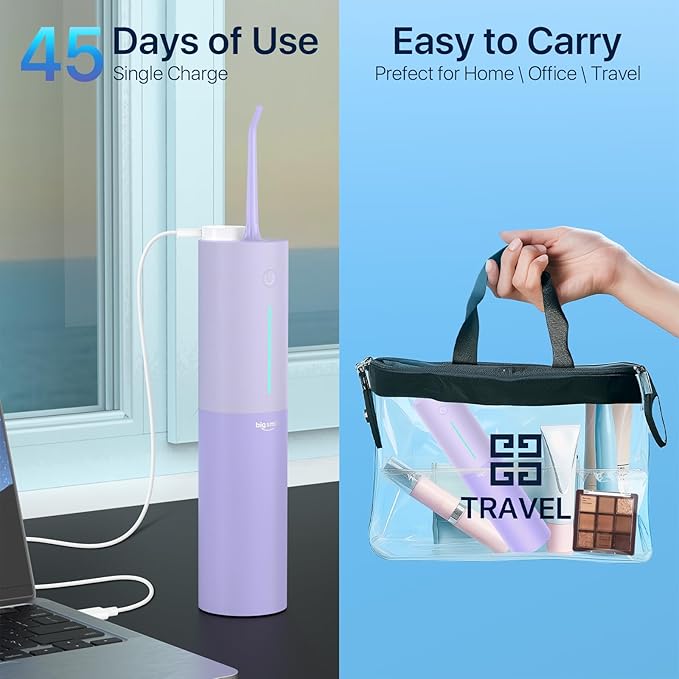 Powerful Cordless Water Flosser for Healthy Gums Rechargeable Dental Oral Irrigator for Daily Cleaning of Sensitive Gums, Orthodontic Braces to Help Prevent Infections and Bad Breath（Purple