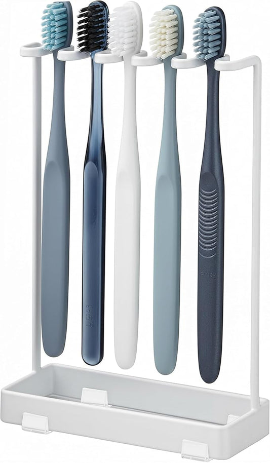 Stainless Countertop Toothbrush Holders Stand, Rustproof Bathroom Organizer with 5 Ventilated Slots to Hold Manual Toothbrushes and Razor, Metal Storage Collection for Family, Suitable for Home Vanity