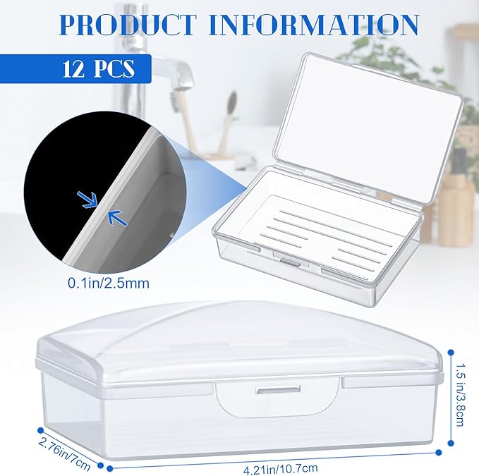 12 Pcs Travel Soap Container Portable Plastic Soap Boxes Bulk with Lid Homeless Donations Bulk Gym Shower Tour Groups Hotel Outdoor Camping (White)