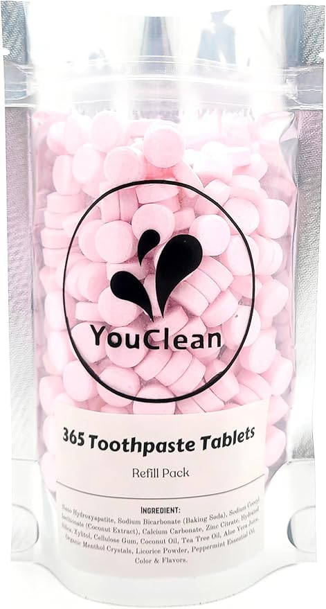 Refill Pack - 365 Toothpaste Tablets - Natural Remineralization & Whitening with Nano Hydroxyapatite - Travel or Daily Use - Fluoride Free (Watermelon365)