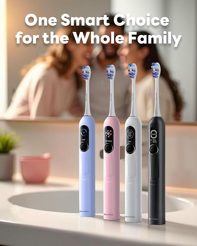 SAKYPRORAL Electric Toothbrush with AI Smart Screen for Adults Kids Teens | 6 Brush Heads | 150-Day Battery, Real-Time Brushing Map | 5 Whitening Modes, Travel Case | Sonic Toothbrush (Black)