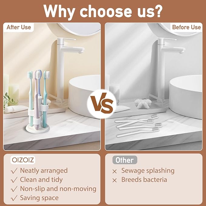 3 Pack 360° Rotating Toothbrush Holder for Bathroom, 4-Slot Toothbrush Storage Organizer with Non-Slip Base, Compact Toothbrush Bathroom Countertop Holder for Family Tooth Brushes, White