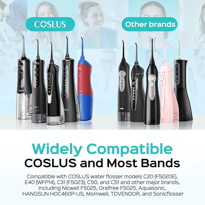 COSLUS Original Water Flosser Replacement Tips: Replacement Heads Compatible with COSLUS, Aquasonic, Nicwell, Oralfree, WELLFINE, Hangsun, Tovendor Water Dental Pick, Accessory, 4 Periodontal Jet Tips