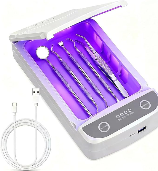 Dental Tools and UV-C Cleaning and Storage Box for Stainless Steel Teeth Cleaning Tools Electric toothbrushes and Various Oral Hygiene Devices