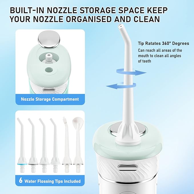 Hangsun Water Flosser Cordless Oral Irrigator Portable Teeth Cleaner HOC600 IPX7 Waterproof Electric Dental Flossers with DIY Modes 6 Jet Tips for Braces Care Travel and Home Use