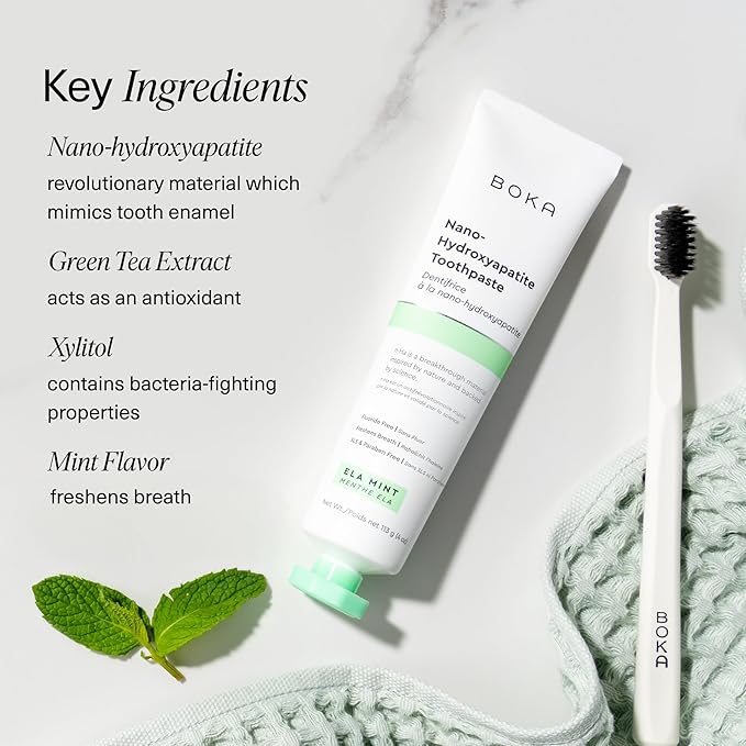 Boka Fluoride Free Toothpaste, Nano Hydroxyapatite Toothpaste, Appropriate for Sensitive Teeth - for Adult, Kids Oral Care - Ela Mint Flavor, 4 Fl Oz 1Pk US Manufactured
