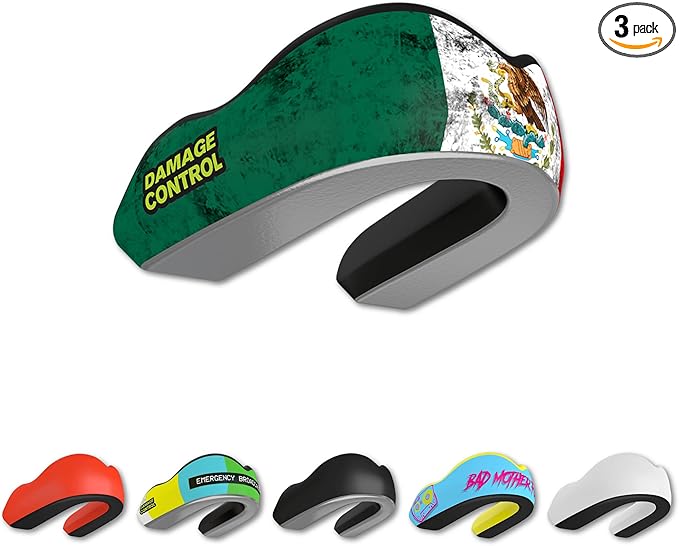 DAMAGE CONTROL Extreme Impact Mouth Guard – Sports Mouthguard for Boxing, MMA, BJJ, Hockey, Rugby, Lacrosse, & More – Mouthpiece for Teeth & Jaw Protection, for Youth & Adults (Mexican Flag EI)