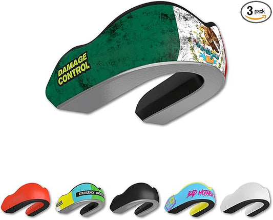 DAMAGE CONTROL Extreme Impact Mouth Guard – Sports Mouthguard for Boxing, MMA, BJJ, Hockey, Rugby, Lacrosse, & More – Mouthpiece for Teeth & Jaw Protection, for Youth & Adults (Mexican Flag EI)