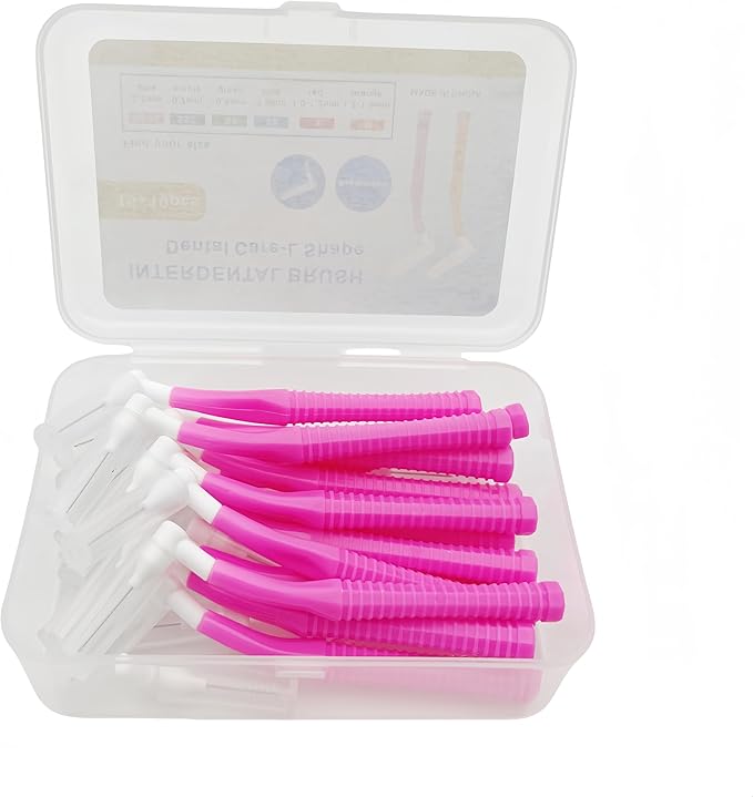 L Angle Reusable Braces Dental Brush Flosser for Cleaner Interdental Brush Toothpick Dental Tooth Flossing Head Oral Cleaners Cleaning Tool (0.6mm Pink, Normal)