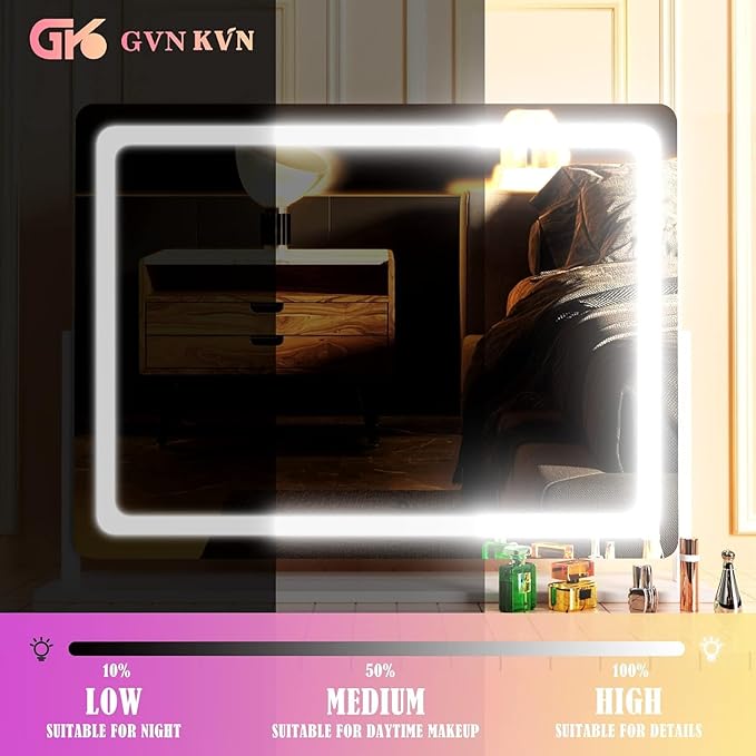 Makeup Vanity Mirror with Lights 20" L x 26" W Large LED Makeup Mirror, Light up Mirror with 10X Magnification and USB Charging Port, Dimmable 3 Modes, Touch Screen Control Gold
