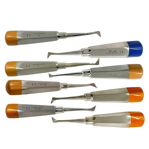 Root and Tooth Extraction Dental Cryer Elevator Pick, Sharp Angled Tip, Color-Coded Handle Ends | Autoclave-Safe German Stainless Steel Dental Instruments (8, #1L+#1R+#4L+#4R+#25+#26+#44+#45 - Set)