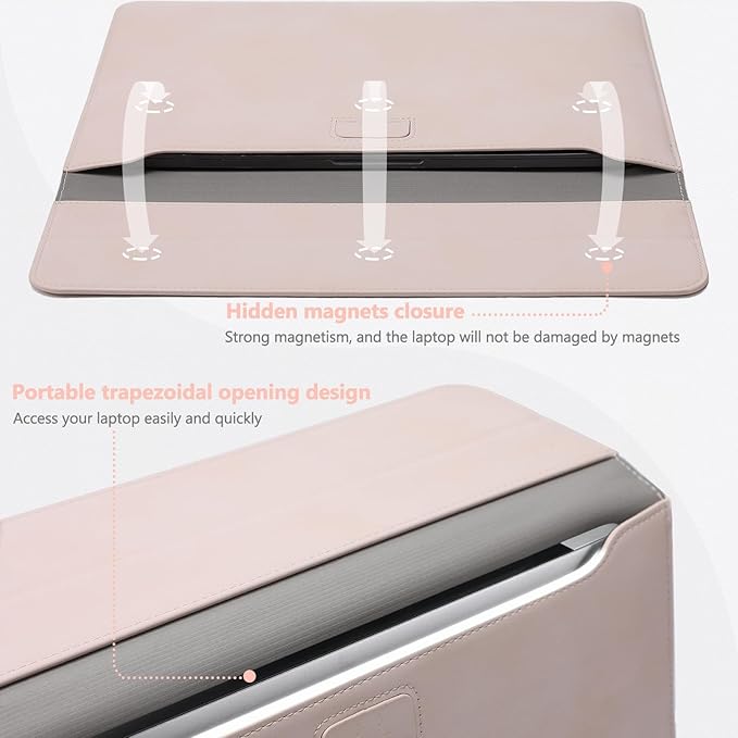HYZUO 15-16 Inch Laptop Sleeve Case with Stand Feature for MacBook Pro 16 M4/M3/M2/M1 Pro/Max 2025-2019, XPS 15, MacBook Pro 15 2015-2012, Samsung Galaxy Book Flex/Pro 15, Apricot