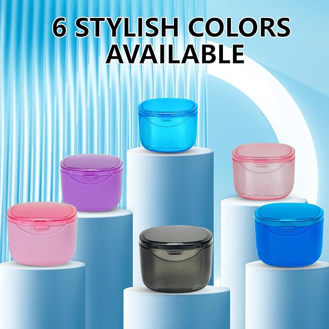 Denture Bath Case Denture Soaking Container with Lid Leak Proof, False Teeth Holder Mouthguard Storage Box Retainer Soaking Case - Transparent Blue