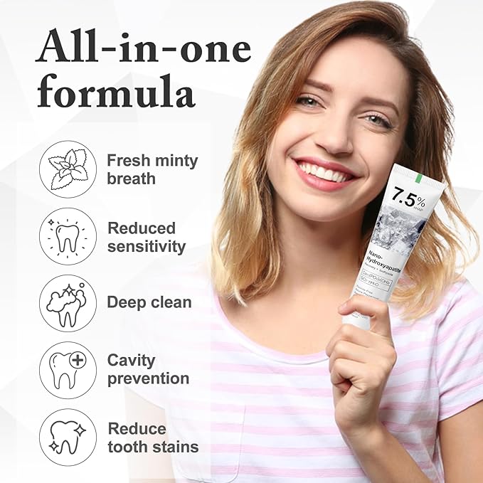 2PCS Hydroxyapatite Toothpaste 7.5 for Enamel Protection, Fluoride-Free Toothpaste for Sensitive Teeth, Fresh Breath, Mild Mint Flavor, 4.23 oz