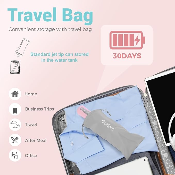 2026 Upgrade Portable Cordless Water Flosser, 350ML Tank & Travel Storage Bag, 5 Modes IPX7 Waterproof for Home & Travel, USB Rechargeable Electric Dental Flosser for Teeth Cleaning (Pink)