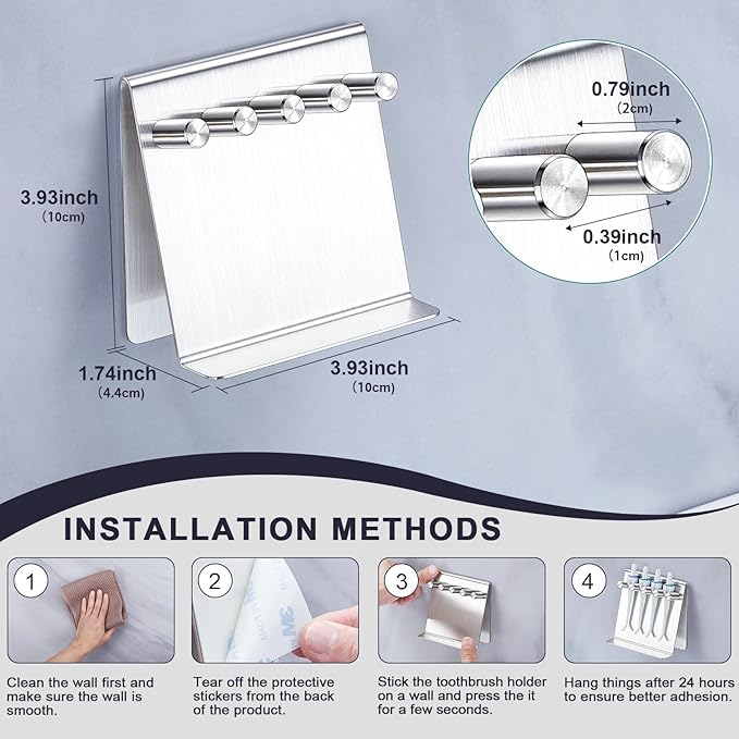 Electric Toothbrush Head Holder, Tabletop or Self Adhesive Tooth Brushing Holder, Bathroom Wall Mounted Shower Toothbrush Holders, Tooth Brush Head Storage Organiser (Silver, Large)